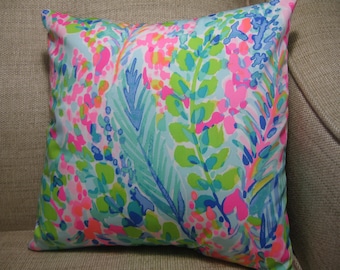 Lilly Pulitzer (Catch the Wave) Accent Pillow with INSERT 16"x16"" / Preppy/Southern /Sorority Gift/Dorm Bedding/Baby Gift