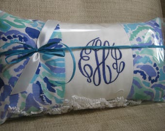 Lilly Pulitzer Monogrammed Accent Pillow with INSERT/ (Nice Ink /Preppy/Southern /Sorority Gift/Dorm Bedding