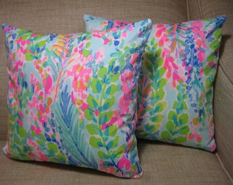 Lilly Pulitzer (Catch the Wave) Accent Pillow with INSERT 12"x12" / Preppy/Southern /Sorority Gift/Dorm Bedding/Baby Gift