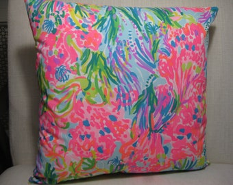 New Lilly Pulitzer (Fan Sea Pants) Accent Pillow with INSERT 12"x12" / Preppy/Southern /Sorority Gift/Dorm Bedding/Baby Gift