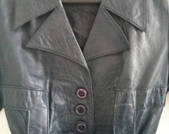 vintage navy leather 70s coat