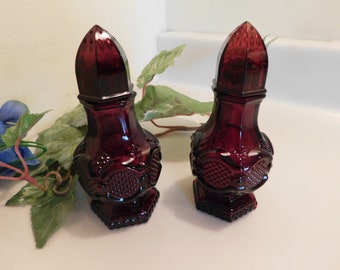 Set of 2 Vintage 1876 Avon Cape Cod - Ruby Red Salt and Pepper Shakers