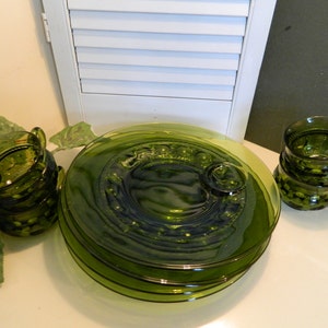 Set of 4 Vintage Mid Century Moss Green Indiana Glass Co. Kings Crown ...