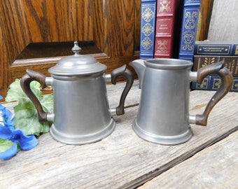 Vintage Mid Century Stieff Pewter Colonial Style Covered Sugar and Creamer- Colonial Williamsburg Reproduction
