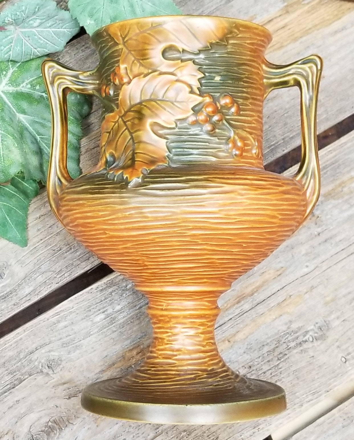 Roseville Pottery Autumn Leaves 2 Handle Pedestal Vase Etsy
