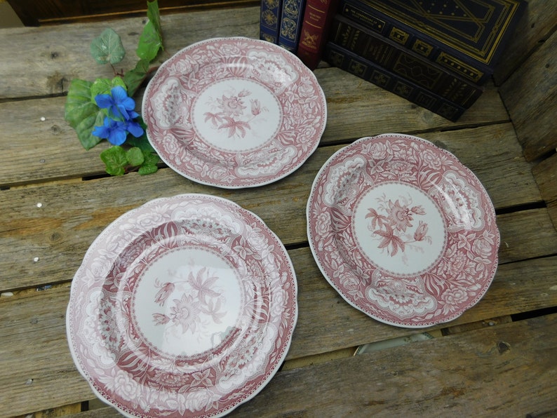 Set of 3 Spode Red Archive Collection Georgian Series Floral Dinner Plates