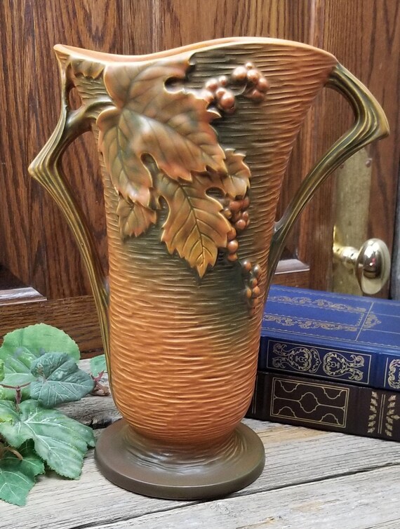 Roseville Pottery Large Autumn Leaves 2 Handle Vase Vintage - Etsy