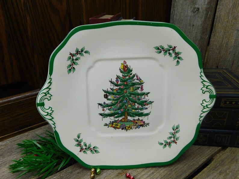 Cake Plate Vintage Spode Christmas Tree Square Serving Platter