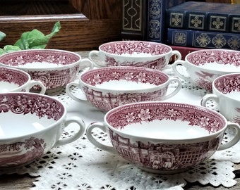 Royal Tudor Ware - Engraver W. N. Mellor - England - 17th Century England - 2 Handle Soup Bowl, Bouillon Cup or Tea Cup - Vintage - Set of 8