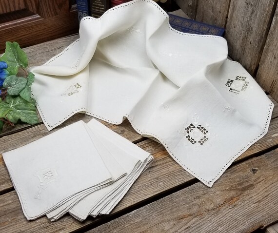Irish Linen Cutwork and Embroidery Napkins and Table Runner Shower