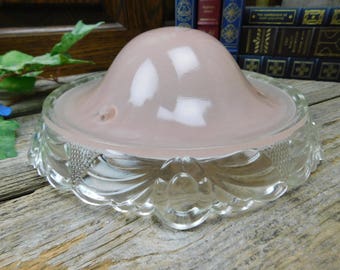 Beautiful Art Deco Light Pink Frosted Glass Clear Glass Ceiling Light Shade