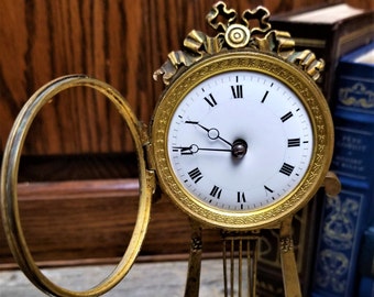 Antique French Table Clock - Brass - Marble - Use for Parts