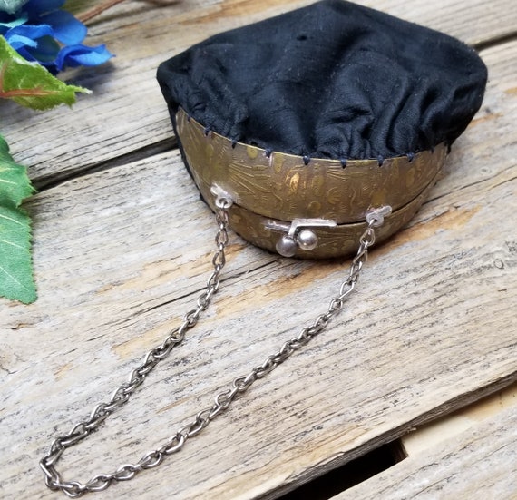 Small Linen and Brass Flapper Purse - Antique - image 1