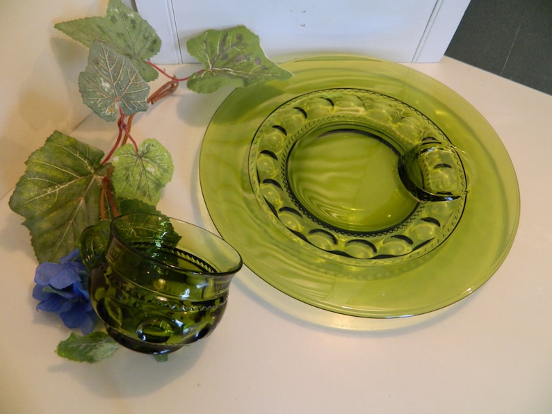 Set of 4 Vintage Mid Century Moss Green Indiana Glass Co. - Etsy