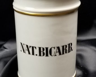 Royal Copenhagen - Porcelain - Pharmacy - Drug Store - Apothecary Jar with Lid - Nat. Bicarb - Antique