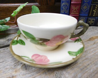 Set of 4 Vintage Franciscan Hand Painted Desert Rose Cups and Saucers - England