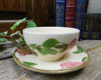 Set of 5 Vintage Franciscan Hand Painted Desert Rose Cups and Saucers - England