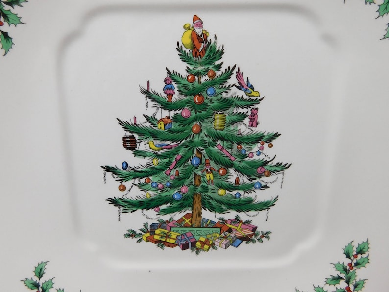 Cake Plate Vintage Spode Christmas Tree Square Serving Platter