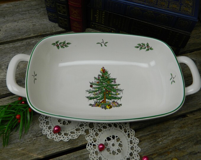 Vintage Spode Christmas Tree 2 Handled Serving Dish Casserole Dish Etsy