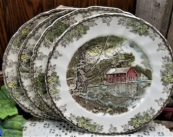 Johnson Brothers - The Friendly Village - England - Multicolor - Dinner Plates - (2) The Old Mill - (2) Autumn Mists- Set of 4