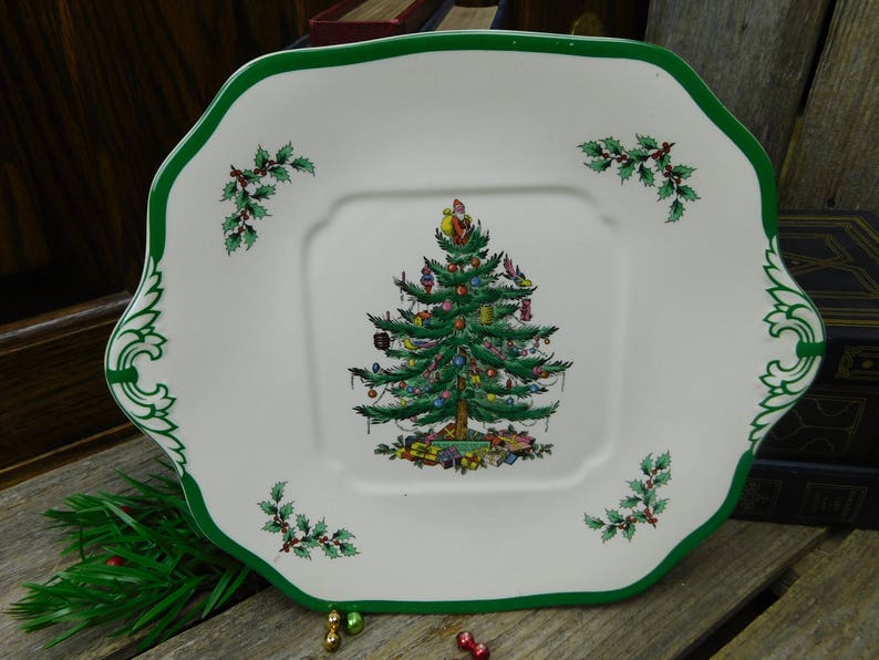 Cake Plate Vintage Spode Christmas Tree Square Serving Platter