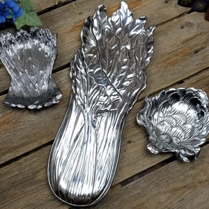 Fitz and Floyd Silver Metal Servingware Celery Asparagus Artichoke New Old Stock image 1