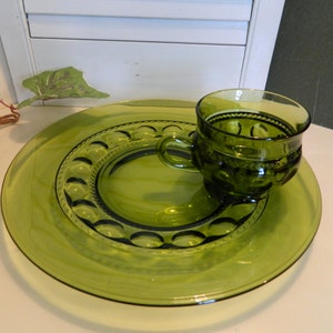 Set of 4 Vintage Mid Century Moss Green Indiana Glass Co. Kings Crown ...