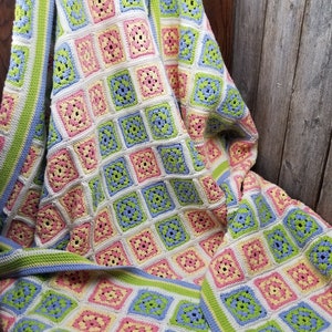 Beautiful Vintage Hand Crocheted Granny Square Throw Blanket image 1