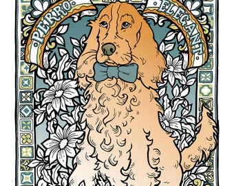 Dapper Cocker Spaniel Print. A4 Spanish Tile Blue, Green and Orange 'Perro Elegant' Art Print.