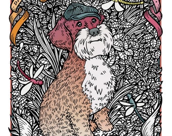 Dapper Schnauzer Art Print. A4 Pink and Orange 'Gepflegte Hund' Wall Art Print.