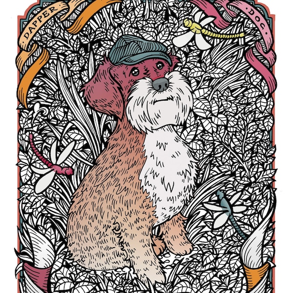 Dapper Schnauzer Art Print. A4 Pink and Orange 'Gepflegte Hund' Wall Art Print.