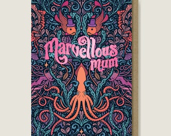 Marvellous Mum Alternative Mothers Day Card. Pink Foiled, Underwater Kingdom, Sea Creature Birthday Card.