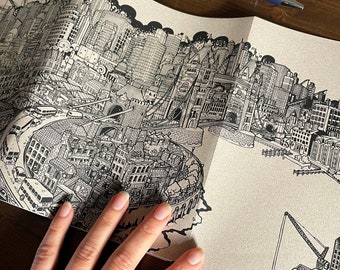 London Southbank Panoramic Notebook. Recycled, Screenprinted Sketchbook.