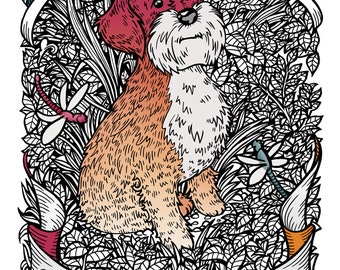 Illustrated 'Dapper Dog' Art Print. Handsome Schnauzer Dog Wall Art Print.