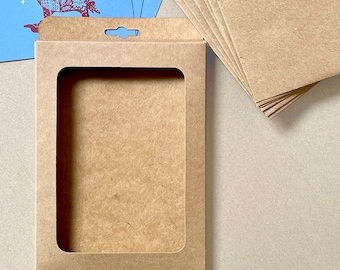 A6 Brown Greeting Card Display Boxes. Recycled, Flat-Pack, Plastic-Free Kraft Card Cartons, Gift industry. Free Delivery.