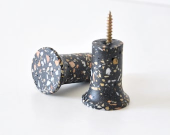 Terrazzo Wall hook unique ø 3 cm (1,2&quot;), Modern bathroom hooks for towels, Black kitchen hook, Entryway wall Coat Rack, Bag hanger