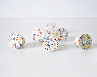 Handmade Terrazzo Cabinet Knob, Recycled Glass, Colorful Round Pull (PRICE PER UNIT)