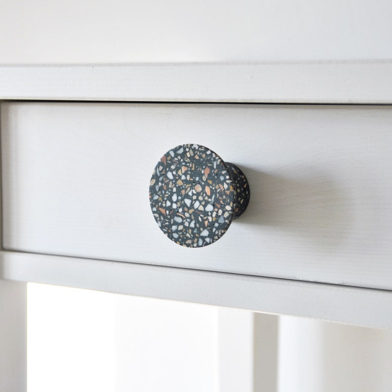 Terrazzo knob Black 2, kitchen cabinet knobs, Black Terrazzo Pulls, Nightstand knobs, Round handles image 7