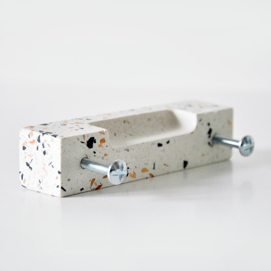 Terrazzo Knobs Set, Rectangular Handle, Natural Tricolor Terrazzo Pulls