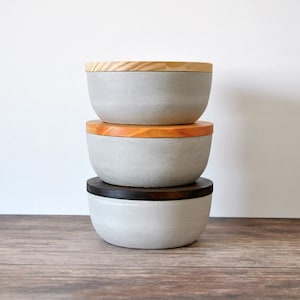 Concrete Storage Bowl With Wood Lid, Trinket box, Minimalist box, Beton Kitchen canisters, Organizer Food Storage, Salt shaker, Salt cellar