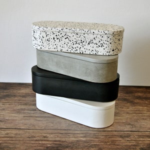 Boîte à bijoux en béton, boîte en terrazzo minimaliste, boîte élégante, rangement, récipient, étui en pierre moderne, décoration scandinave, boîte avec couvercle