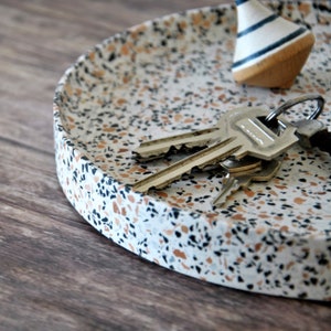 Handmade Terrazzo Tray: Round Concrete Trinket Dish, Minimalist Home Decor
