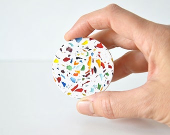 Terrazzo Knob Recycled Glass ø 5 cm (2&quot;) , kitchen cabinet knob and Pull, Baby&#39;s room Handmade, Round Bedroom knobs, Bathroom handles