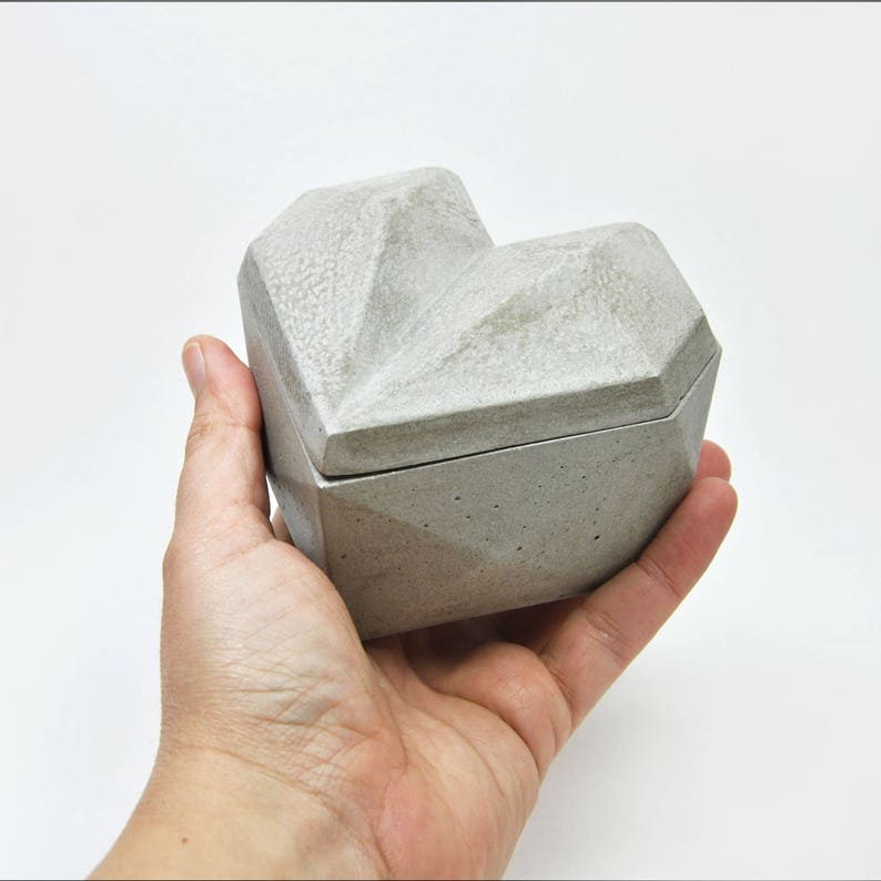 Heart box Concrete jewelry box black white grey and pink Etsy