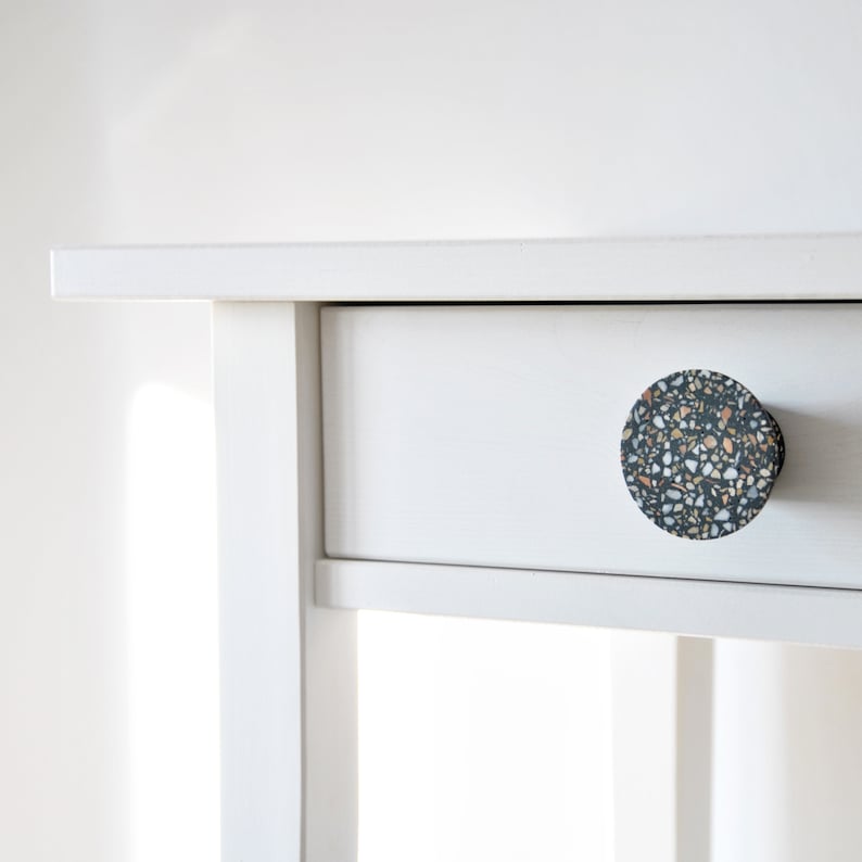 Terrazzo knob Black 2, kitchen cabinet knobs, Black Terrazzo Pulls, Nightstand knobs, Round handles image 6