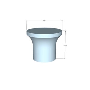 May include: A light blue cylindrical knob with a flared top. The object features technical dimension lines indicating a diameter of 1.18 inches and a height of 0.98 inches, providing clear measurements for this hardware component.