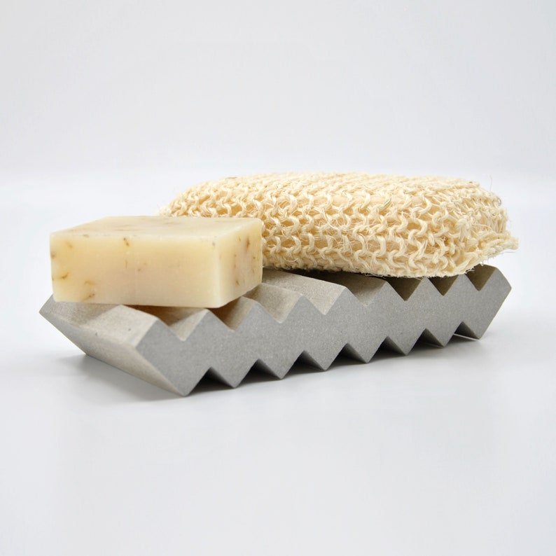 Concrete drain soap dish large soap dish zig zag XL soap Etsy