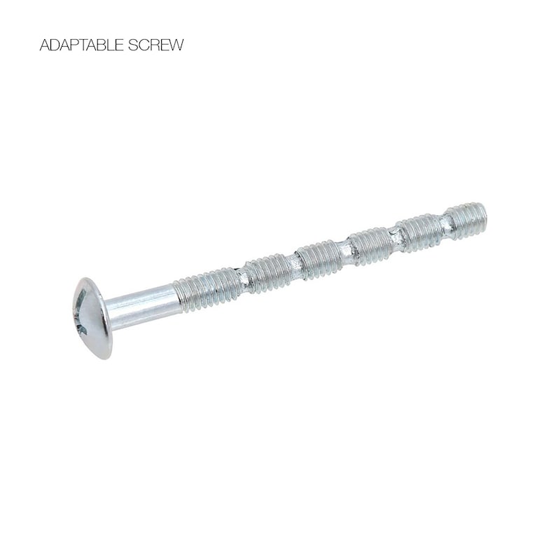 May include: A silver-colored metal adaptable screw featuring a rounded head with a cross-slot drive and a long, cylindrical shaft. The shaft is designed with multiple distinct threaded sections separated by smooth, unthreaded intervals along its length.