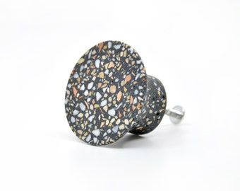 Black Terrazzo Cabinet Knob, Handmade Kitchen Furniture Hardware, 2" Round Pull (PRICE PER UNIT)
