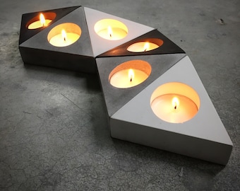 Triangular Concrete Tea Light Holder: Modern Geometric Candle Holder